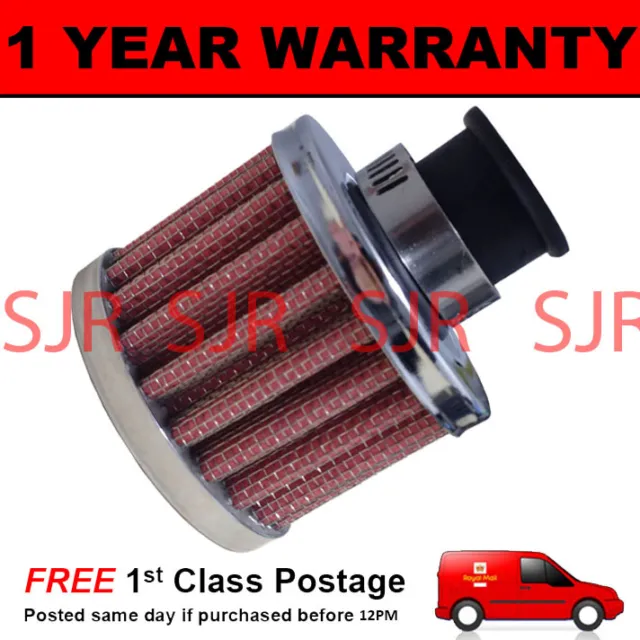 22Mm Air Oil Crank Case Breather Filter Motorcycle Quad Car Red & Chrome Round