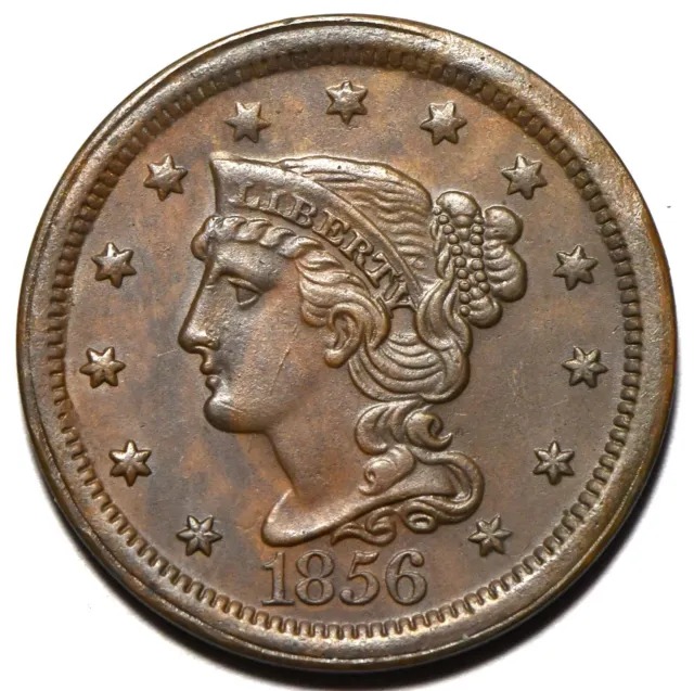 1856 braided hair large cent in a high grade
