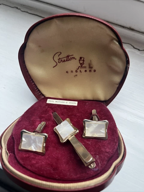 Vintage Stratton of England Mother of Pearl cufflinks & Tie Clip