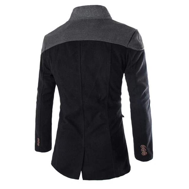 Mens Winter Warm Woolen Long Jacket Trench Coat Double Breasted Overcoat Outwear 6