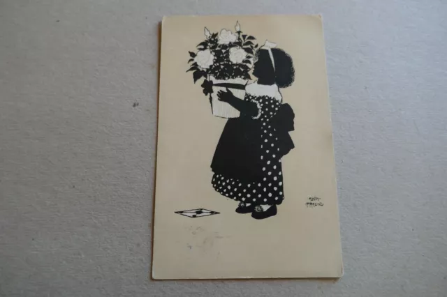CPA  petite fille fleurs  illustrateur timbre SUISSE