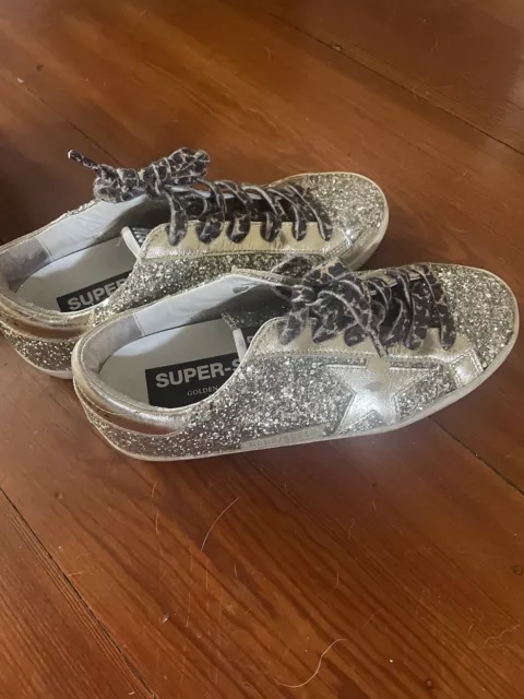 Size 36-Golden Goose Superstar Silver glitter with white star