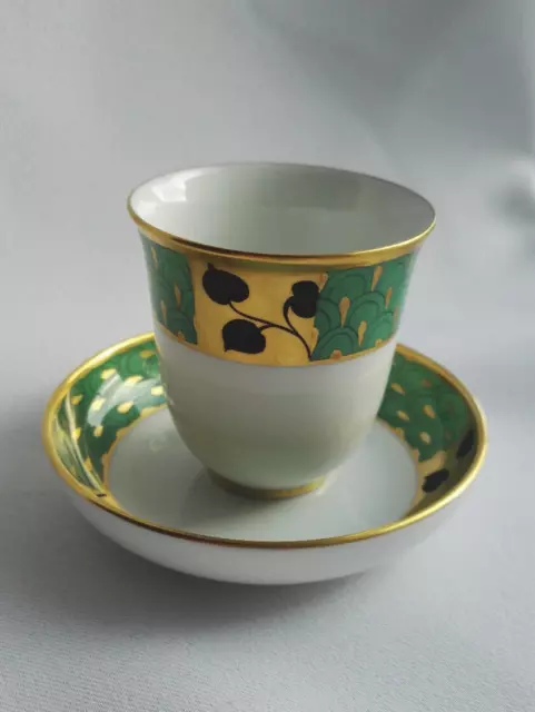 Vienna AuGarten Art Deco fine bone china gilt Sake cup saucer Rare