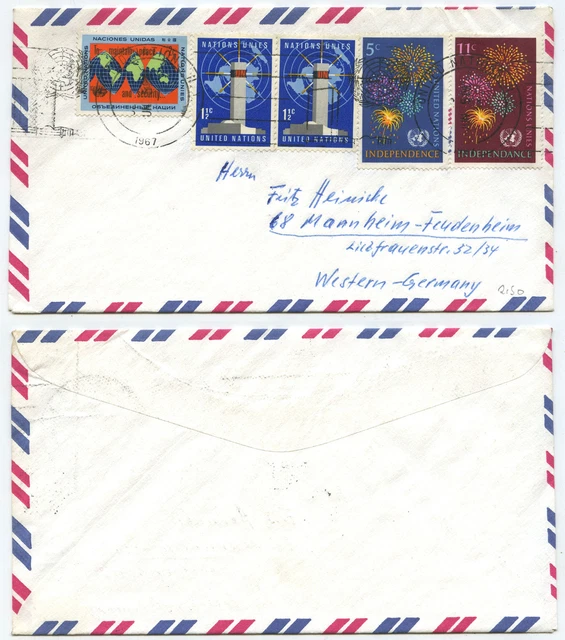 34449 - United Nations - Beleg, gelaufen 5.6.1967 nach Mannheim-Feudenheim
