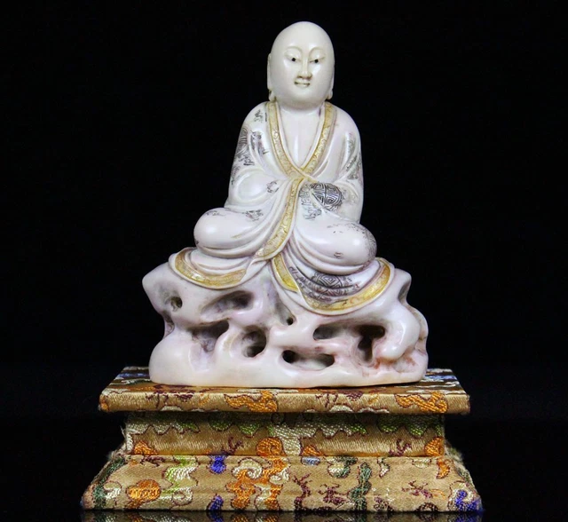 Chinese Exquisite Handmade Lohan carving Shoushan Stone Statue