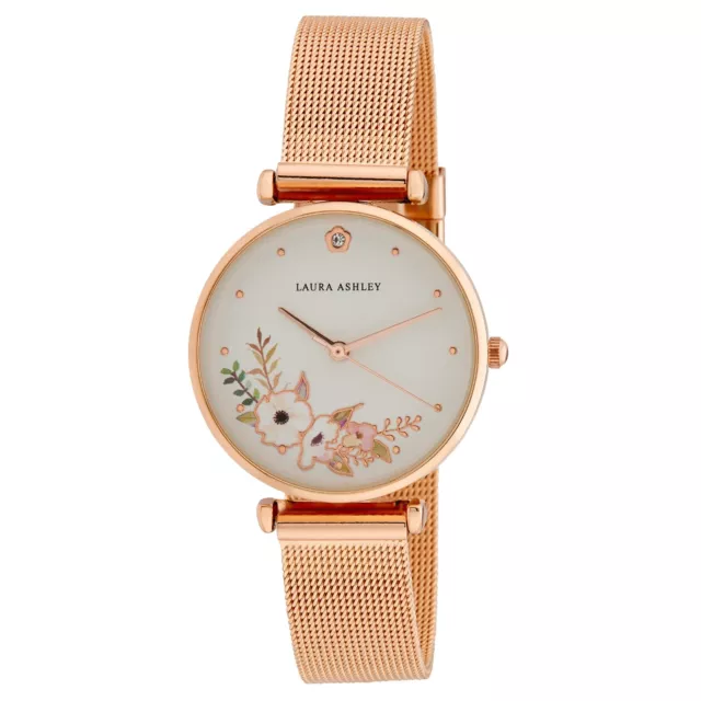 Laura Ashley Womens 32mm Engraved Floral Printed Mesh Strap Watch (LA2071) 3