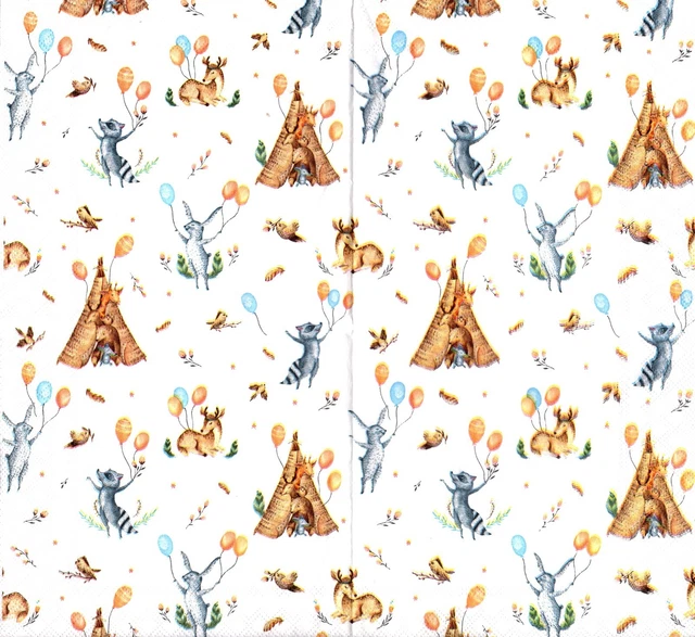 Serviettes en papier animaux de la forêt en fête. paper napkins animal's party