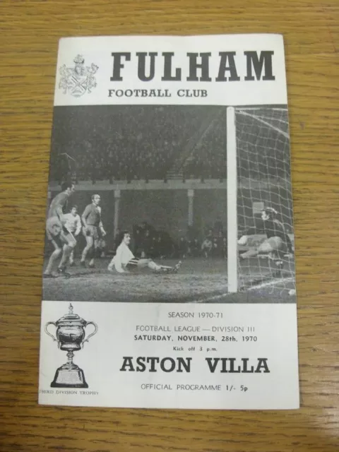 28/11/1970 Fulham v Aston Villa  (folded). Footy Progs (aka bobfrankandelvis) ar