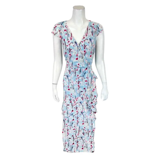 Haute Hippie Women's Tribe Printed Ruffle Dress Blue Sky Floral Small Size
