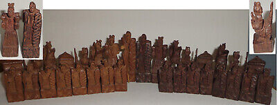 VINTAGE AFRICAN CONGO FIGURAL CHESS SET HAND CARVED WOOD 20th C 1950 RARE 32 pc