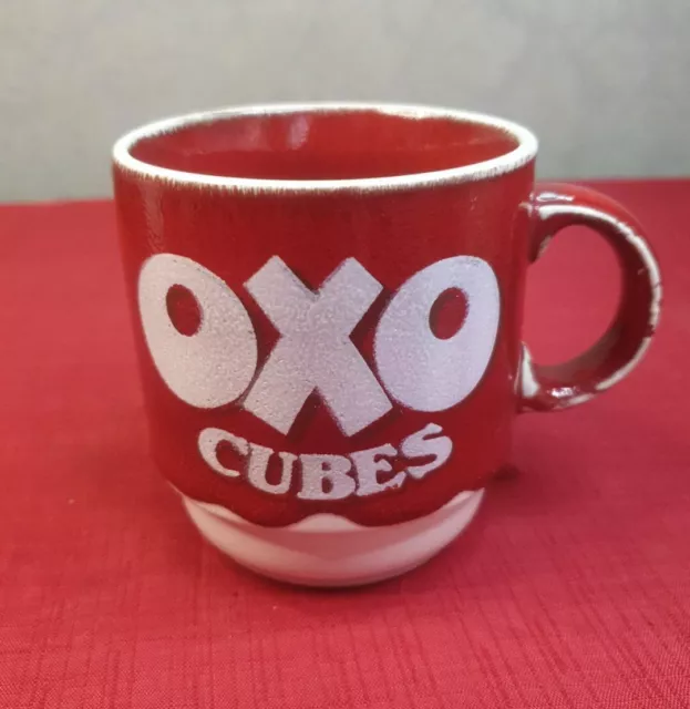 Vintage Retro Oxo Cubes Rustic Ceramic Mug Made in England Red & White