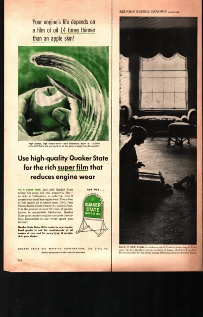 Vintage Print Ad Quaker State Motor Oil Life Magazine Ad 1954 nostalgic b3