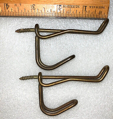 2 Vintage/Rustic Brass Plated Metal Twisted Wire Screw-In Coat/ Hat Hooks