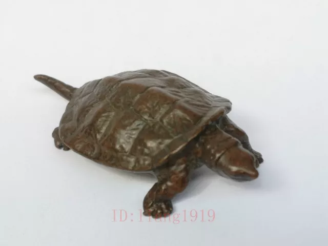 Collection China Bronze Carving Lovely Turtle Statue Paperweight Decoration Gift
