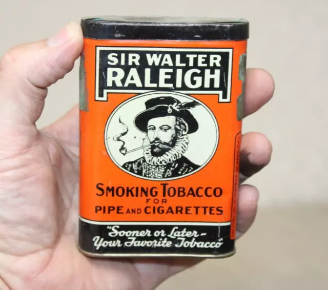 Vintage Sir Walter Raleigh Vertical Pocket Tobacco Tin Antique Empty Tax Stamp