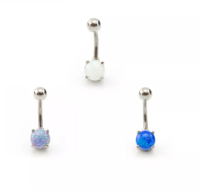 Opal Belly Bar Prong Set Surgical Steel Opal Belly Ring