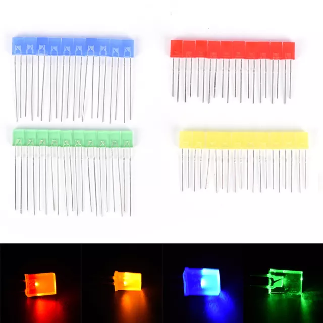 100pcs Rectangular Square LED Emitting Diodes Light Bulbs Yellow/Red/Blue/Gre-lk