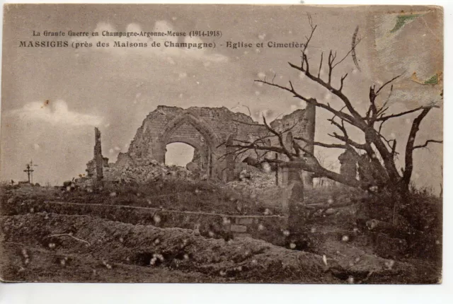 MASSIGES  - Marne - CPA 51 - ruines de Guerre - église et Cimetiere