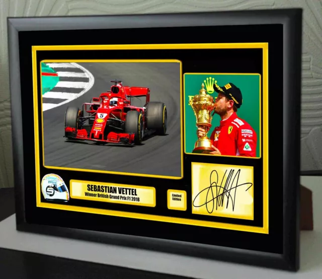 Sebastian Vettel British GB 2018 Ferrari Framed Canvas Signed Print Great Gift