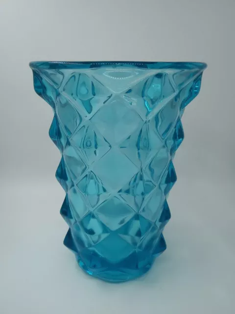 Vintage Frantisek Visner Electric Blue Glass Vase Diamond Optic Sklo Union MCM