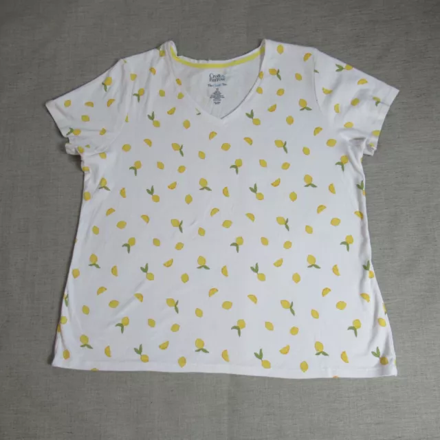 Croft Barrow T Shirt Womens Size XL White Lemons V Neck Short Sleeve Top Casual