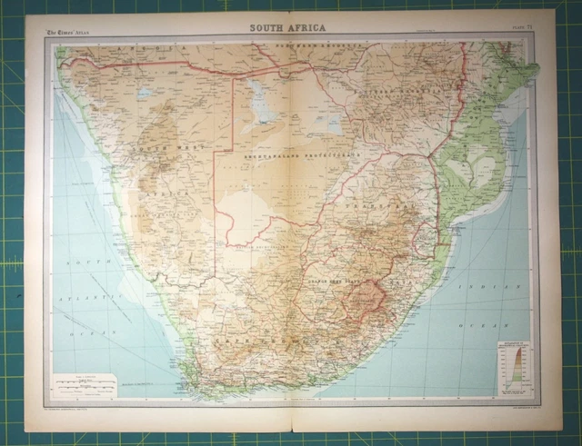 South Africa Plate 71 - Vintage 1922 Times World Atlas Antique Folio Map