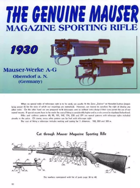 Mauser 1930 Sporting Magazine Rifles and Pistols Catalog