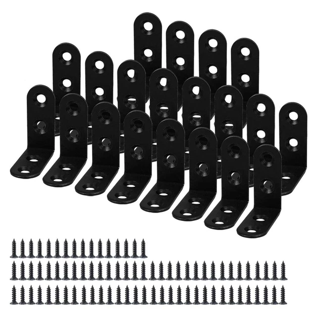 20 X L Bracket Corner Brace Sets Black Stainless Steel 90 Degree Right Angle B