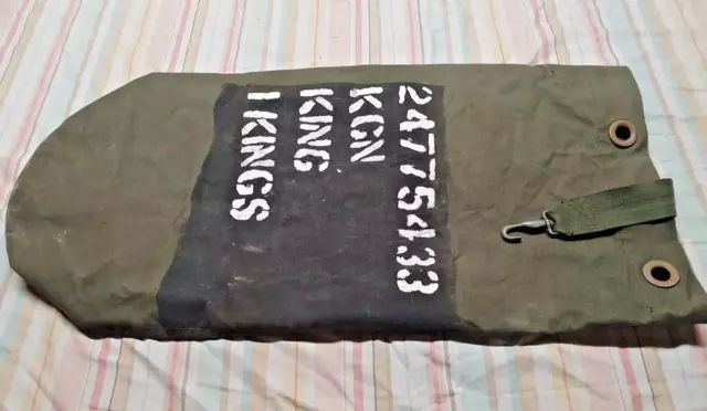 Vintage British Army Named Kit Bag Duffle Canvas Military Sausage Stuff Sack 1