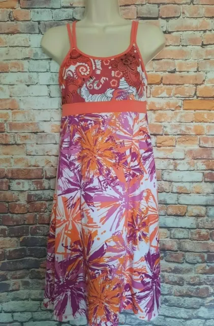 Prana Rebecca Dress Cross Strap Back, floral, Built In Inner Bra Orange Size XS