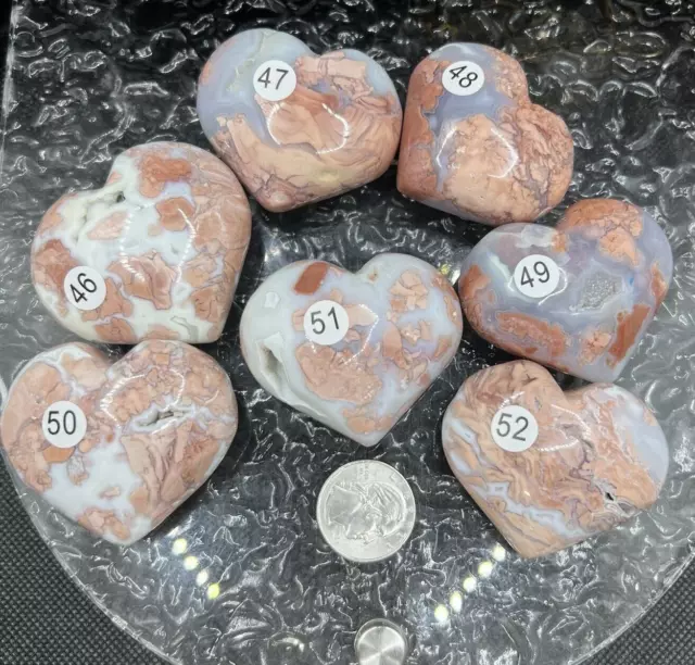 Natural Druzy Pink Agate heart shaped palmstone L@@K Free ship