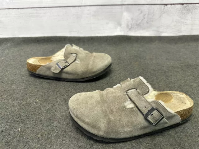 Birkenstock Womens Shoes Size 8 EU 39 N Boston Clog Mule Gray Suede Fur Lined
