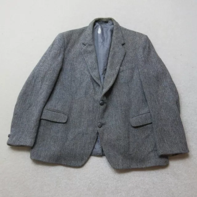 VINTAGE Harris Tweed Blazer Hodges Mens 40 in Grey Herringbone Pure New Wool