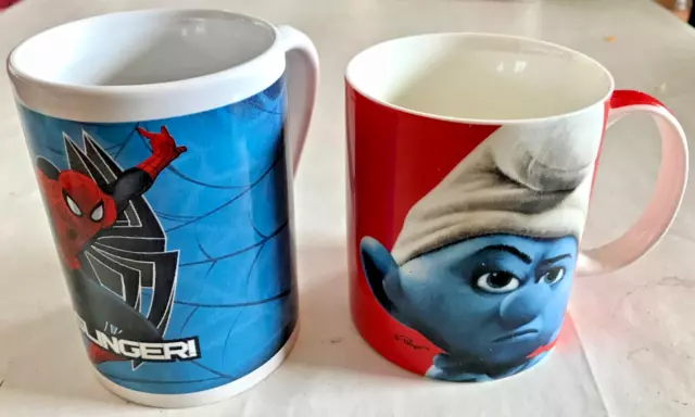 2 Set Web Slinger Spiderman Spider Man The Smurfs Die Schlümpfe Schlumpf Tasse