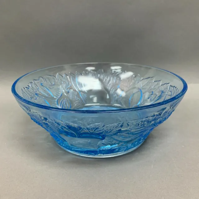 Tazón para servir de vidrio azul transparente frutas floral 8 5/8"" x 3"" de alto