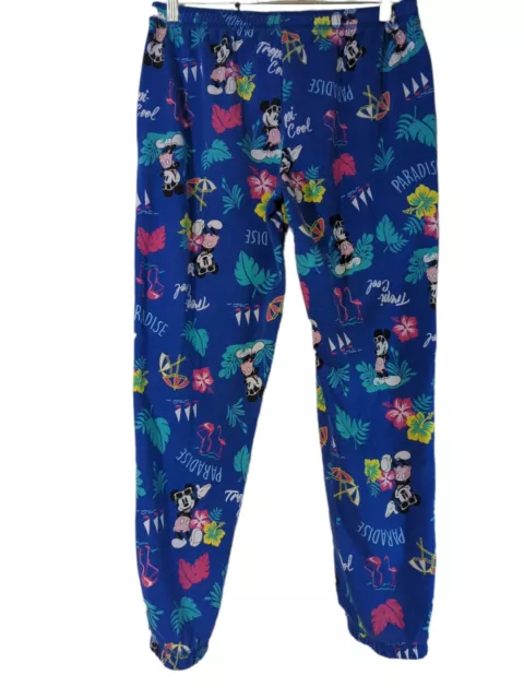 Disneys Womens Lounge Pants Blue Aloha Paradise Floral Mickey Mouse Size 7-8