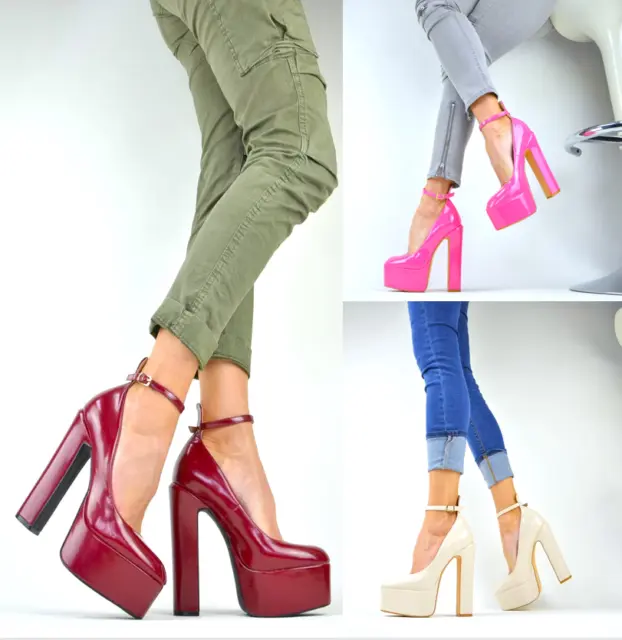 Designer Damenschuhe Extrem Blockabsatz Plateau  Pumps Sexy High Heels