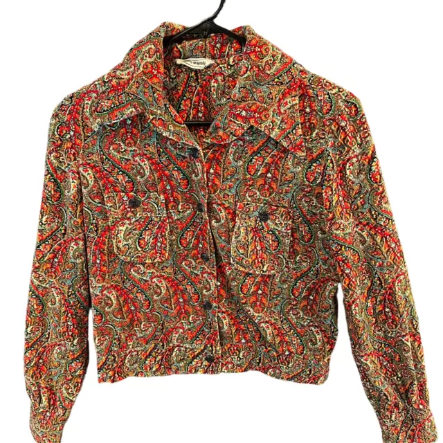 VINTAGE I Joseph Magnin 60's Bright Paisley Velvet Jacket Retro Hippie Mod S