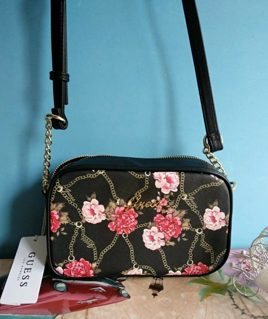 Borsa guess nera con fiori outlet