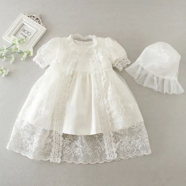 Newborn Baby Girls Christening/Birthday/Prom White Party Princess Dress+ hat 7
