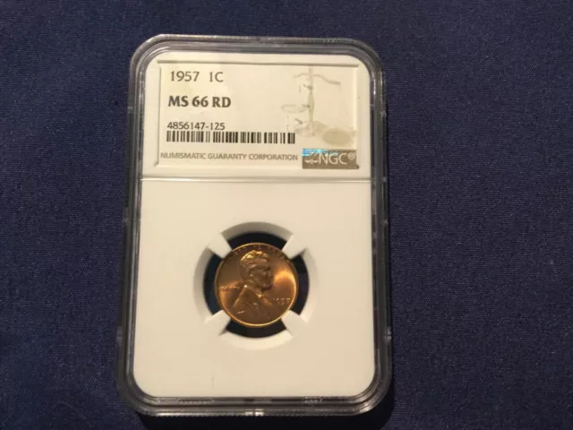1957 1C RD Lincoln Wheat One Cent NGC MS66RD