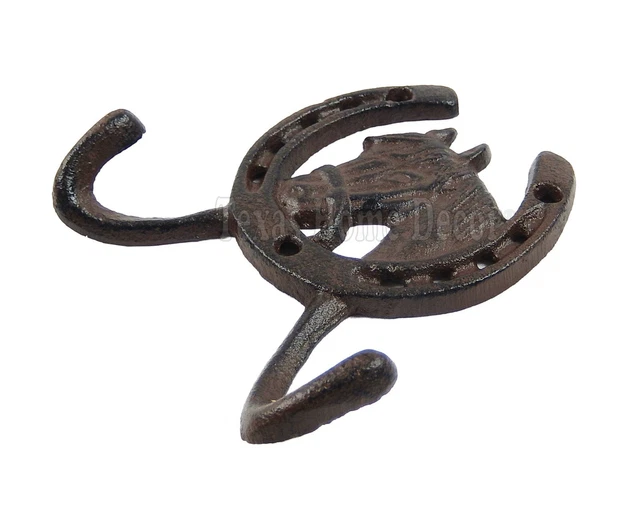 Horseshoe Horse Double Key Hook Coat Towel Purse Hanger Cast Iron Antique Style 2