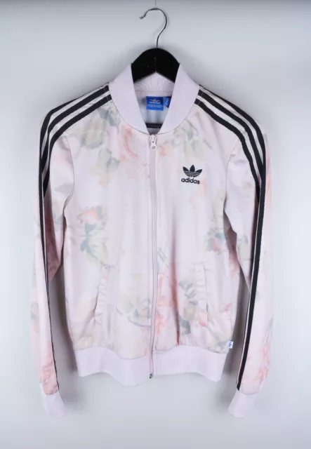Adidas Originals Donna Track Jacket Activewear Cerniera Intera Floreale Rosa Taglia XS UK6