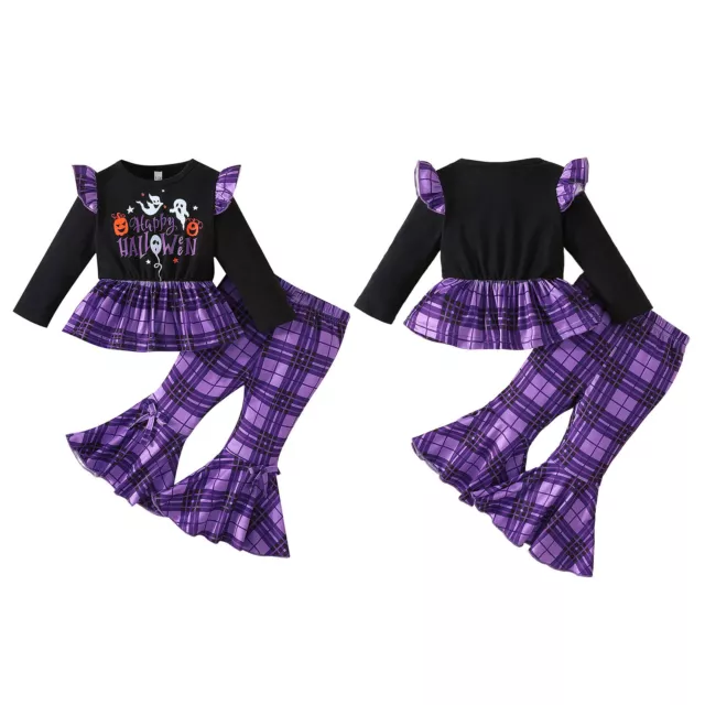 Kids Girls Outfits Flared Costume Round Neck Pants Festival T-Shirts Halloween