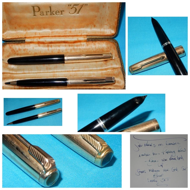 VINTAGE PARKER 51 Mk1 Aerometric Fountain Pen Set + 12K Rolled Gold Cap ...