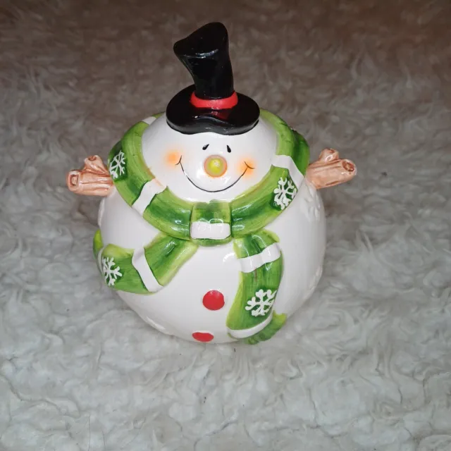 Snowman Cookie Jar Christmas Biscuit Barrel Ceramic Pot Decoration Winter