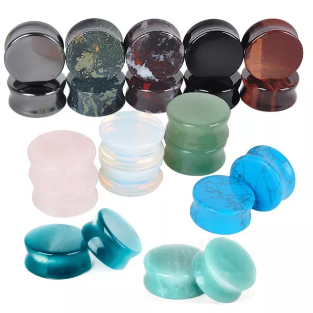 PAIR Natural Stone Ear Tunnel Plugs for Ear Gauge Double Flare Expander Saddle