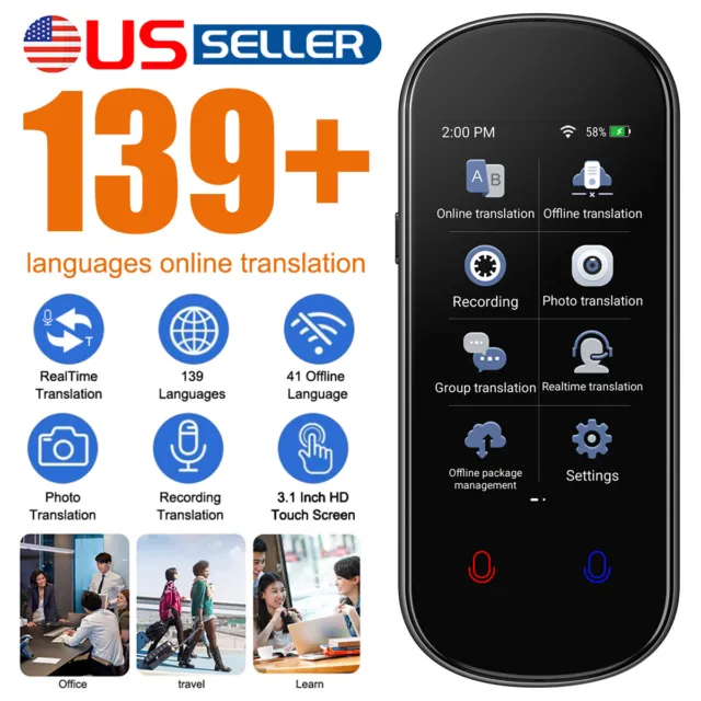 139+ Languages Translator Device, 3”Touch Screen Two-Way Real-Time Translator UK