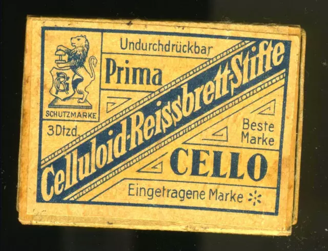 Historische HolzDose mit 25 "CELLO Celluloid REISsBRETT-Stifte " original~ 1925