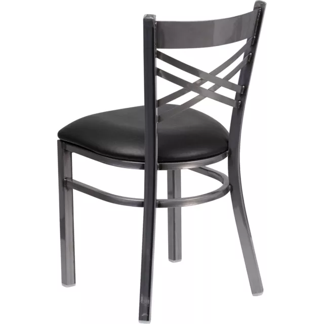 Flash Furniture Clear Coated X Back Metal Restaurant Chair — Black Vinyl Seat,